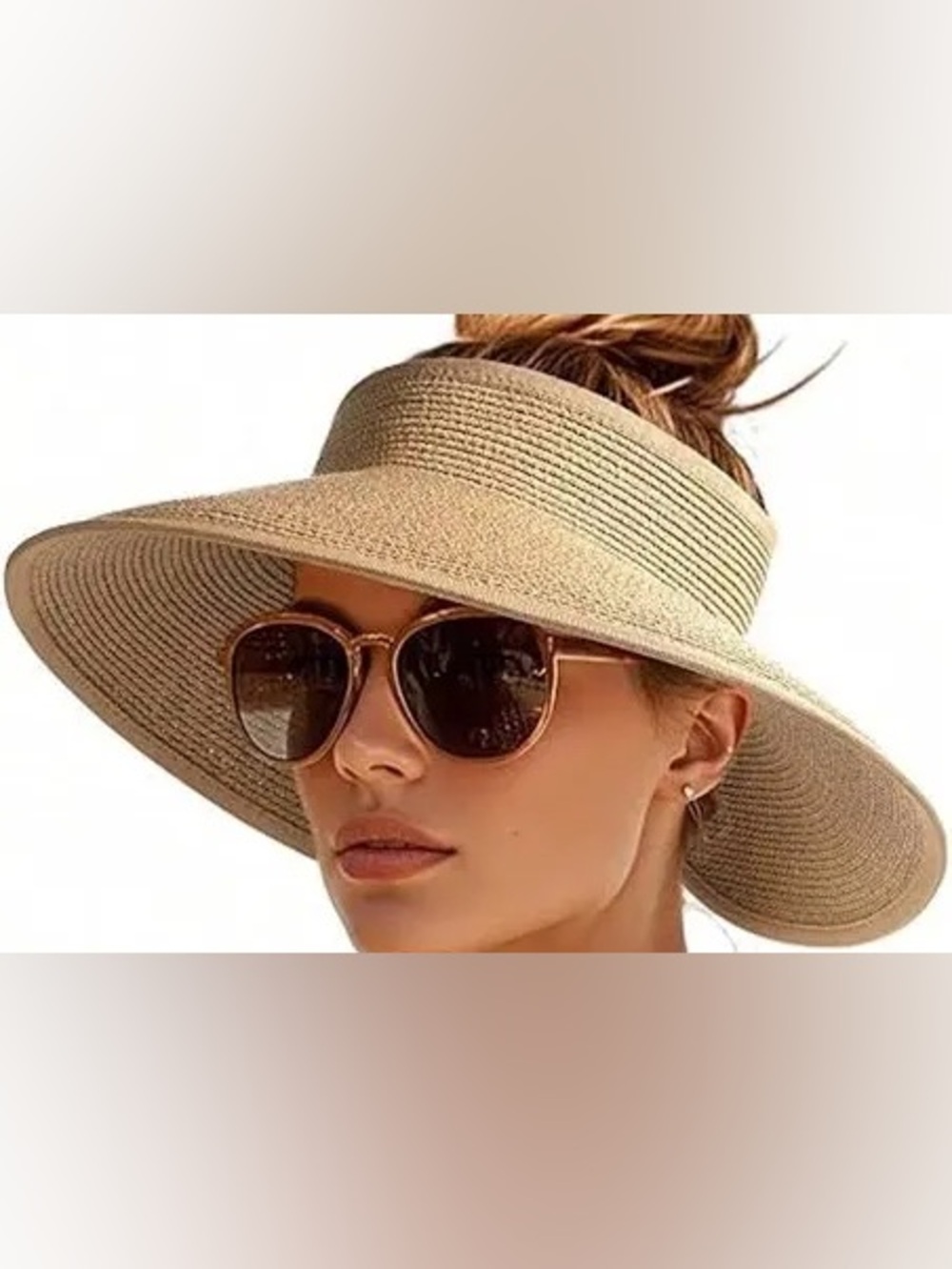 NWT Tan Wide-Brimmed Sun Hat Ponytail